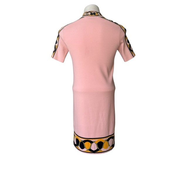 Emilio Pucci Knit Short Sleeve Mock Neck Dress with Geometric Border Trim, Sz XS - Picture 2 of 16